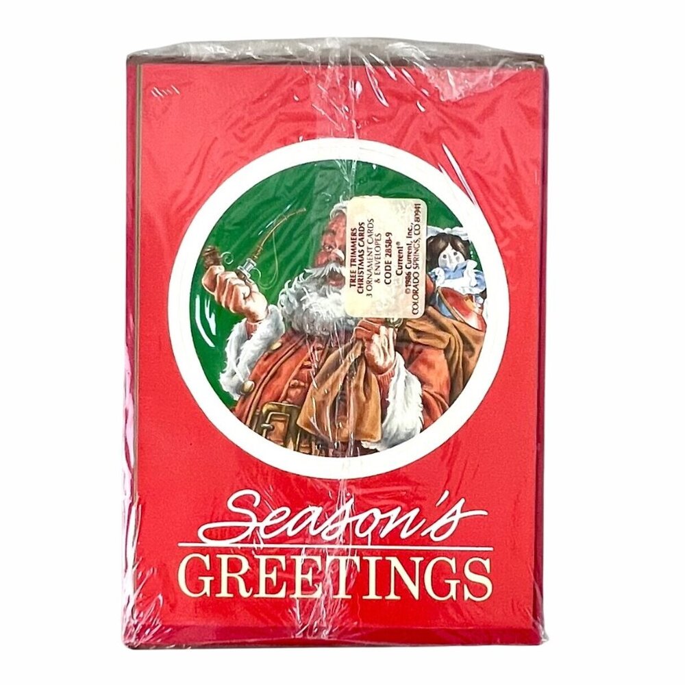 Current 1986 Tree Trimmers Sealed Pack Of 3 Christmas Cards w/ Envelopes Santa